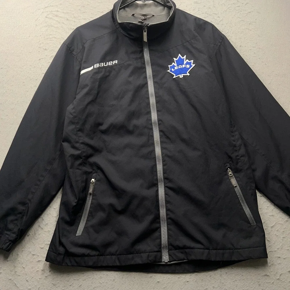 Bauer Toronto Maple Leafs Jacket Youth XL Black Full Zip Windbreaker Hockey 1872